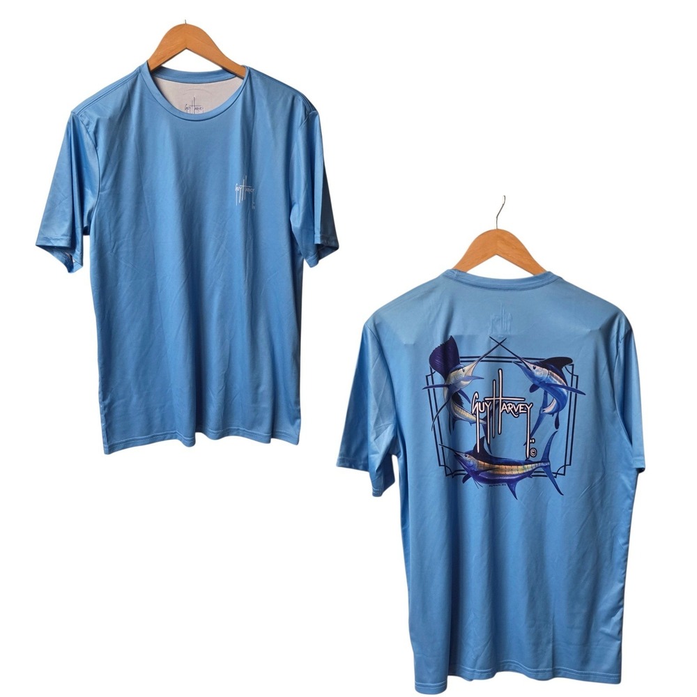 Guy‎ Harvey Shirt Moisture Wicking Marlin Medium Short Sleeve Blue